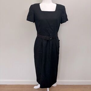 VTG Yves Cossette Depeche Mode Black Midi Dress-Linen Blend-Belt-Side Button-12P